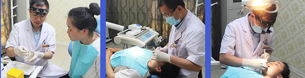 王宏伟医生正在为顾客做口腔治疗