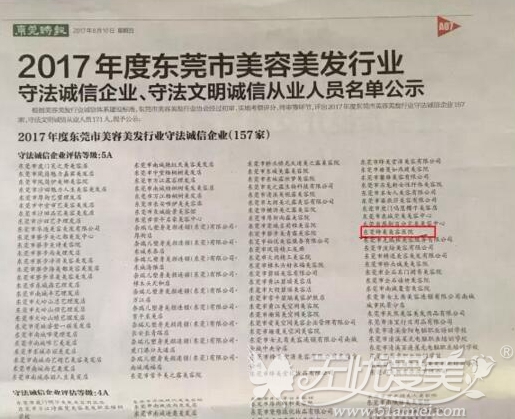 2017年度东莞市美容行业文明诚信从业人员名单