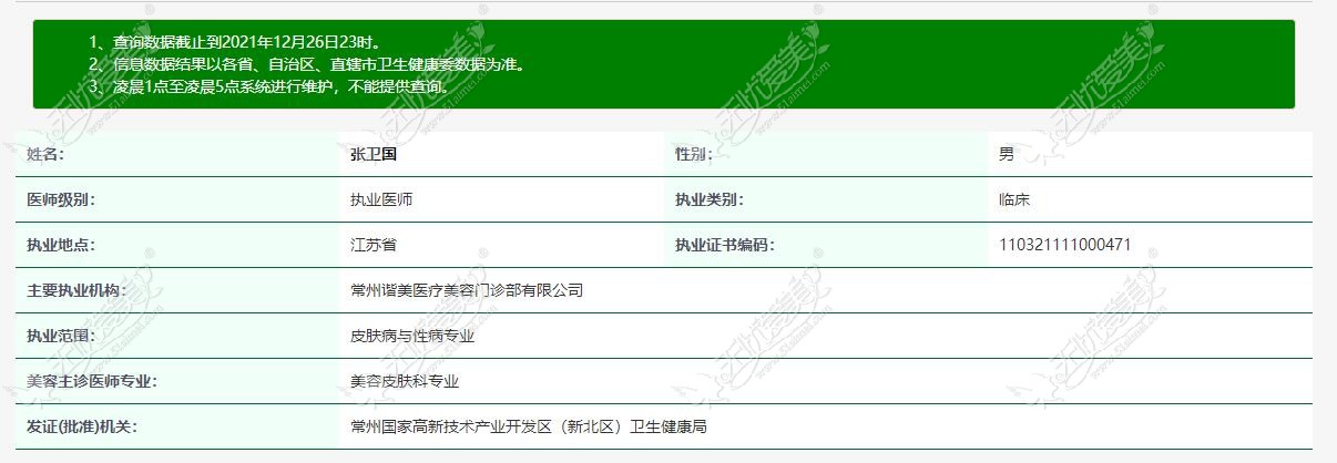 张卫国医生个人认证信息